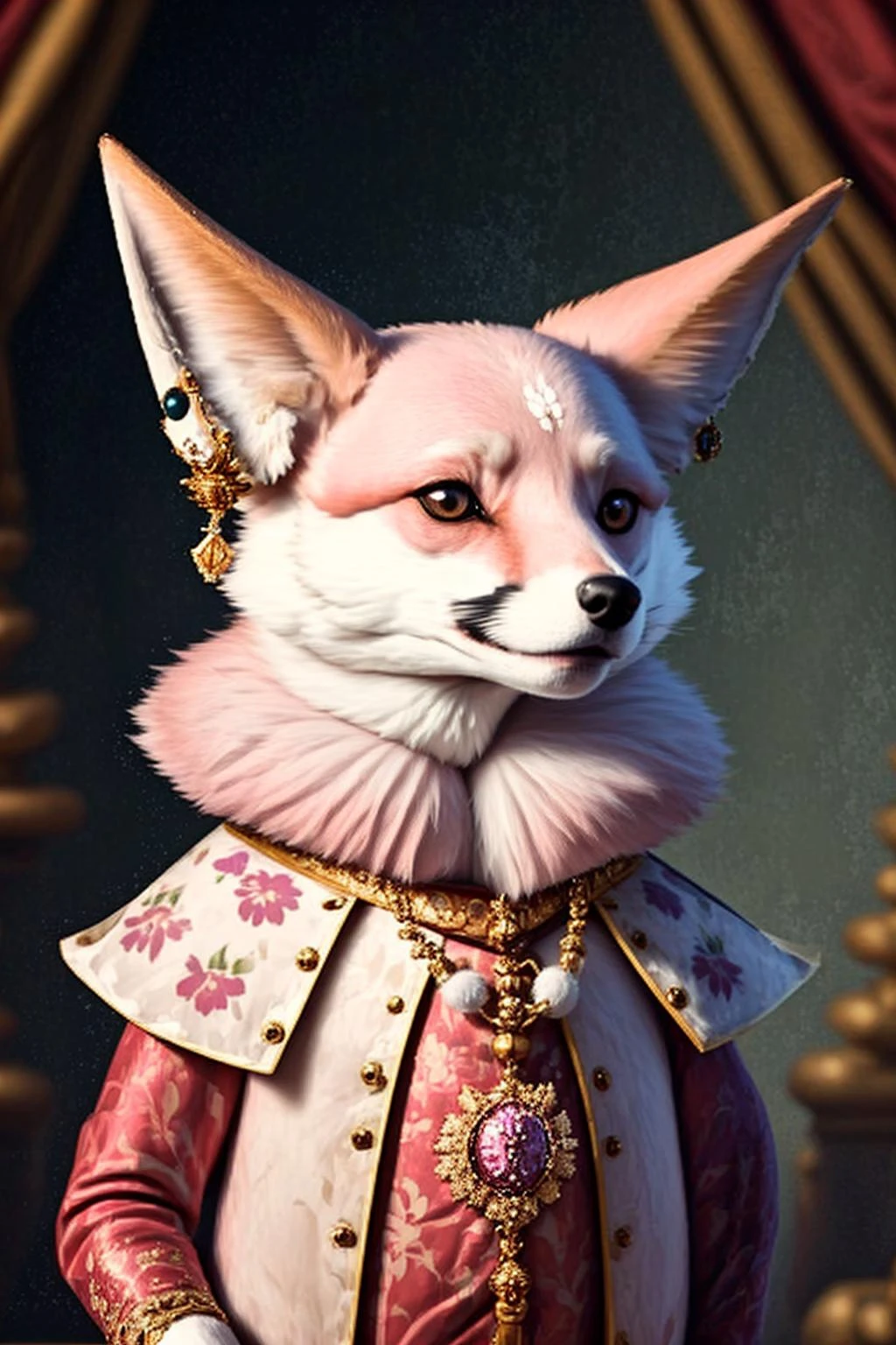 de la mère_Royal_animaux, Un rose_fox in Royal clothing, couronne, équipe YaeMikoFox, , pas d&#39;humains, des boucles d&#39;oreilles