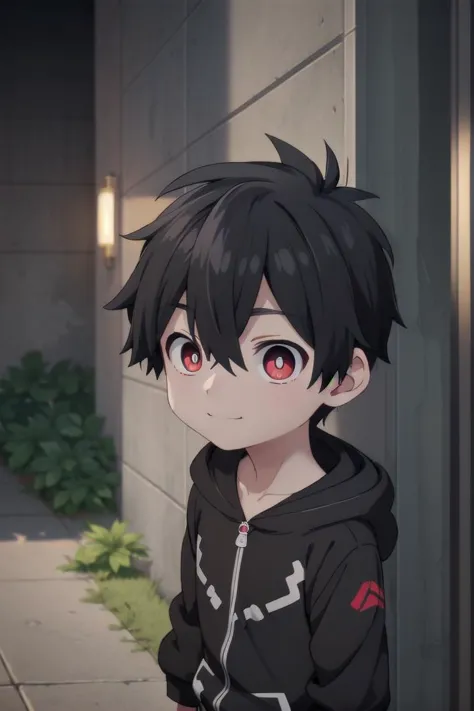 <lora:kabanesd-000012:0.6>
1boy named kabane_kusaka, 
black hair,
standing alone in a city, 
his pupils are white his corona is red, 
he has a smirk on his face,
(black onesie:1.2) with (skeleton pattern:1.2), 
draw it in the style of Kemono Jihen,
hood down
black short pants,
The soft lighting and detailed surroundings create an immersive environment where imagination runs wild hyper-detailed,
hyper-detailed face, high quality visuals, dim Lighting, sharply focused, octane render, 8k UHD,
 GS-Boyish,  AS-YoungV2