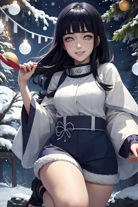 hinata hyuuga, sfw, christmas mood, smile,  <lora:hyuuga_hinata-10:0.8> hyuuga_hinata, konoha, garlands, happy