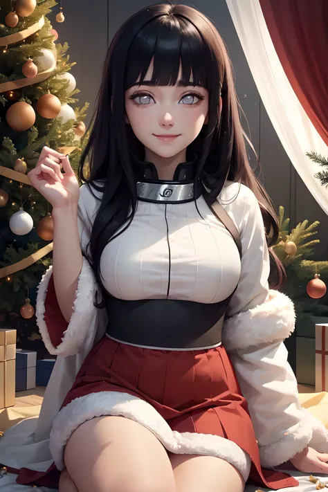 hinata hyuuga, sfw, christmas mood, smile,  <lora:hyuuga_hinata-10:0.8> hyuuga_hinata, konoha, garlands, happy