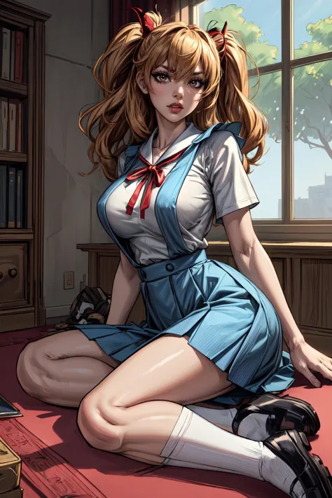 (masterpiece, 8k, 4k, extremely detailed, dynamic shading:1.4) <lora:more_details:0.8>  huge tits,   <lora:AsukaLangleySouryuuV2:1> interface headset, suspender skirt, red ribbon, white shirt, school uniform, socks, shoes