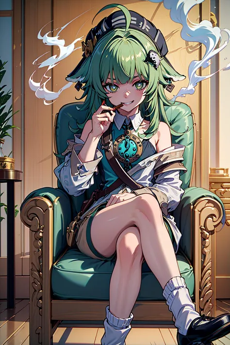 anime girl sitting in a chair smoking a cigarette