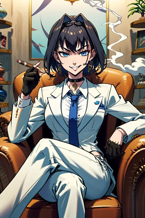 anime character sitting in a chair smoking a cigarette