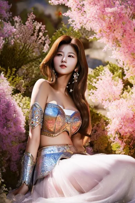 masterpiece, highres, a beautiful hyper realistic illustration of sana wearing fantasy armor, at the town, ambient lighting, 4k,...