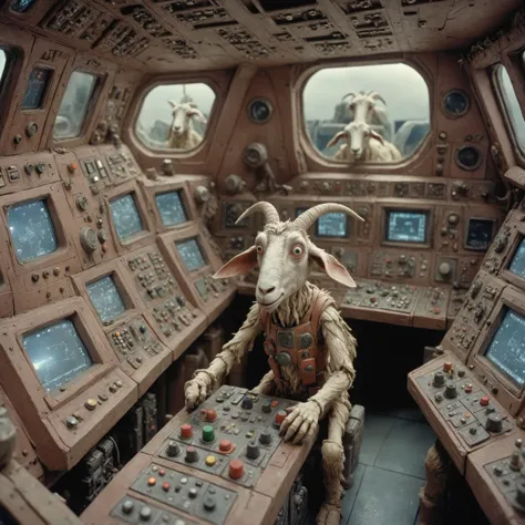 araffe in a control room of a space station with multiple controls