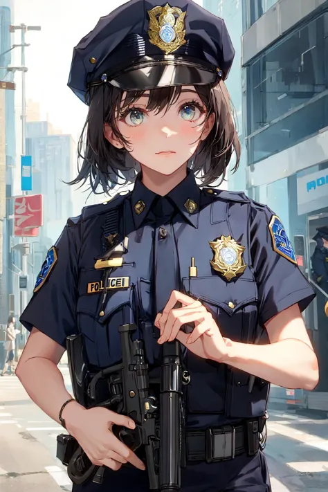 masterpiece, best quality, 1girl, police officer