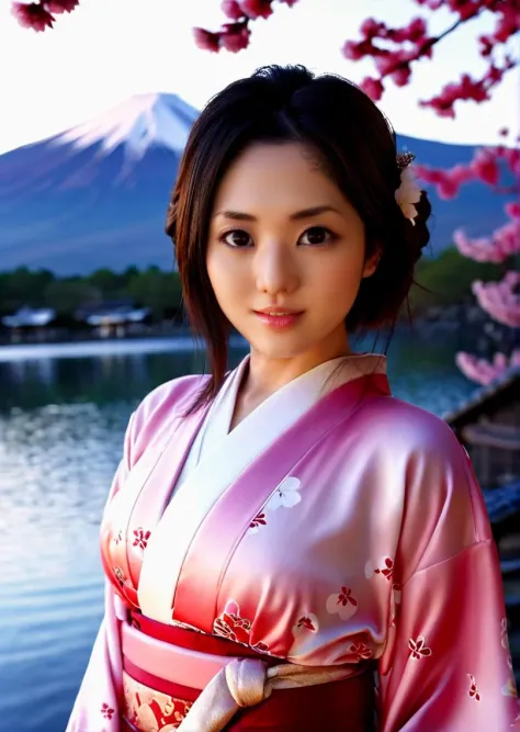 cinematic photo of <lora:Sola_Aoi_XL_1_:1>,sola_aoi,sweet,large breasts,slender,
blurry background,rim_light,frontlight,sidelight,gradient kimono,cherry blossoms open,the background is the lake and mount fuji,, 35mm photograph, film, bokeh, professional, 4...