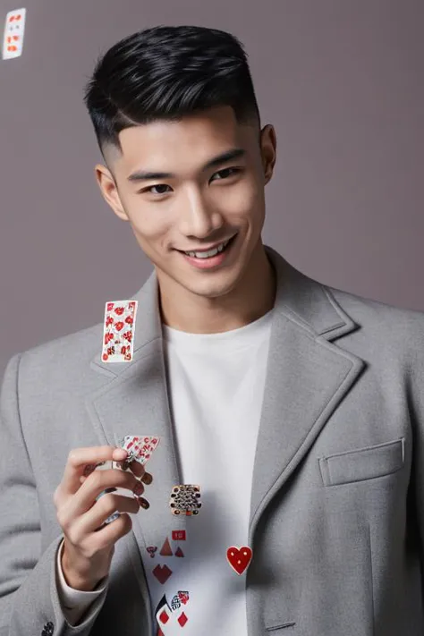 a man in a suit holding a card and a ring