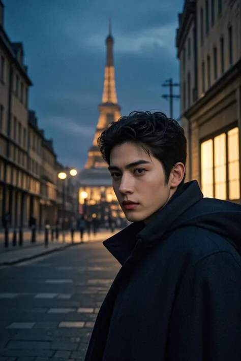 (masterpiece:1.35),(bestquality:1.4),8k,ultra-detailed,photography,(ultra-realistic:1.4),(1boy:1.4125),solo,male_focus,Asian male model,stylish outfit,long coat,(portrait:1.41),Parisian street,Eiffel Tower in the background,sunlight beams,confident expression,fashionable accessories,trendy hairstyle,sophisticated look,urban fashion,European charm,street style,atmospheric lighting,cinematic composition,captivating atmosphere,dynamic pose,cityscape,architectural details,bustling city life,artistic flair,natural lighting,warm tones,eye-catching colors,modern elegance,<lora:LCM-SD1.5:1>,([Specular highlight lighting|Three-point lighting|Warm light|Chiaroscuro lighting|Uniform lighting]),