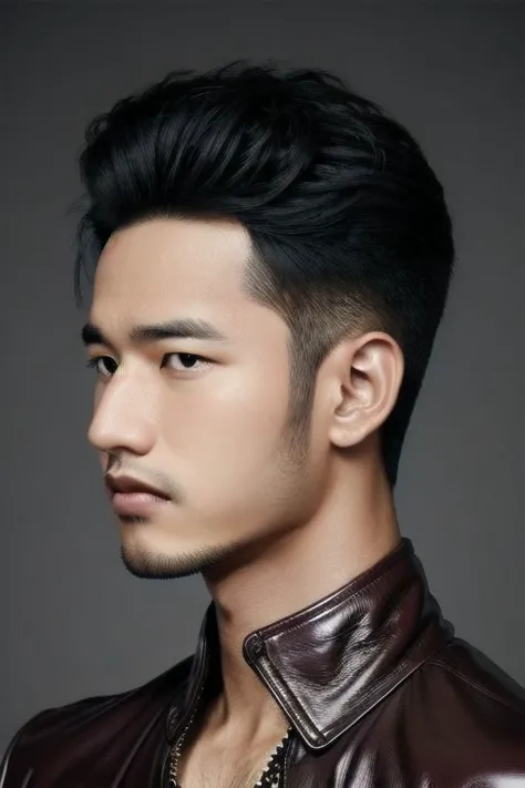 1man,SyahNv, Portrait painting, fade  hairstyles, leather latex , 8K UHD,  Handsome face,