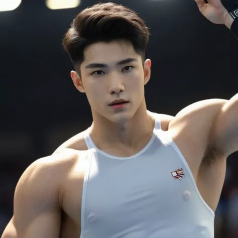 a close up of a man holding a tennis racquet on a tennis court