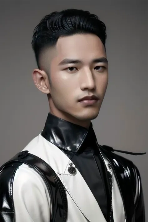 1man,SyahNv, Portrait painting, fade  hairstyles, leather latex , 8K UHD,  Handsome face,