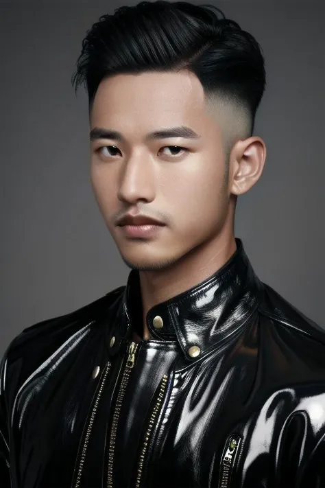 1man,SyahNv, Portrait painting, fade  hairstyles, leather latex , 8K UHD,  Handsome face,