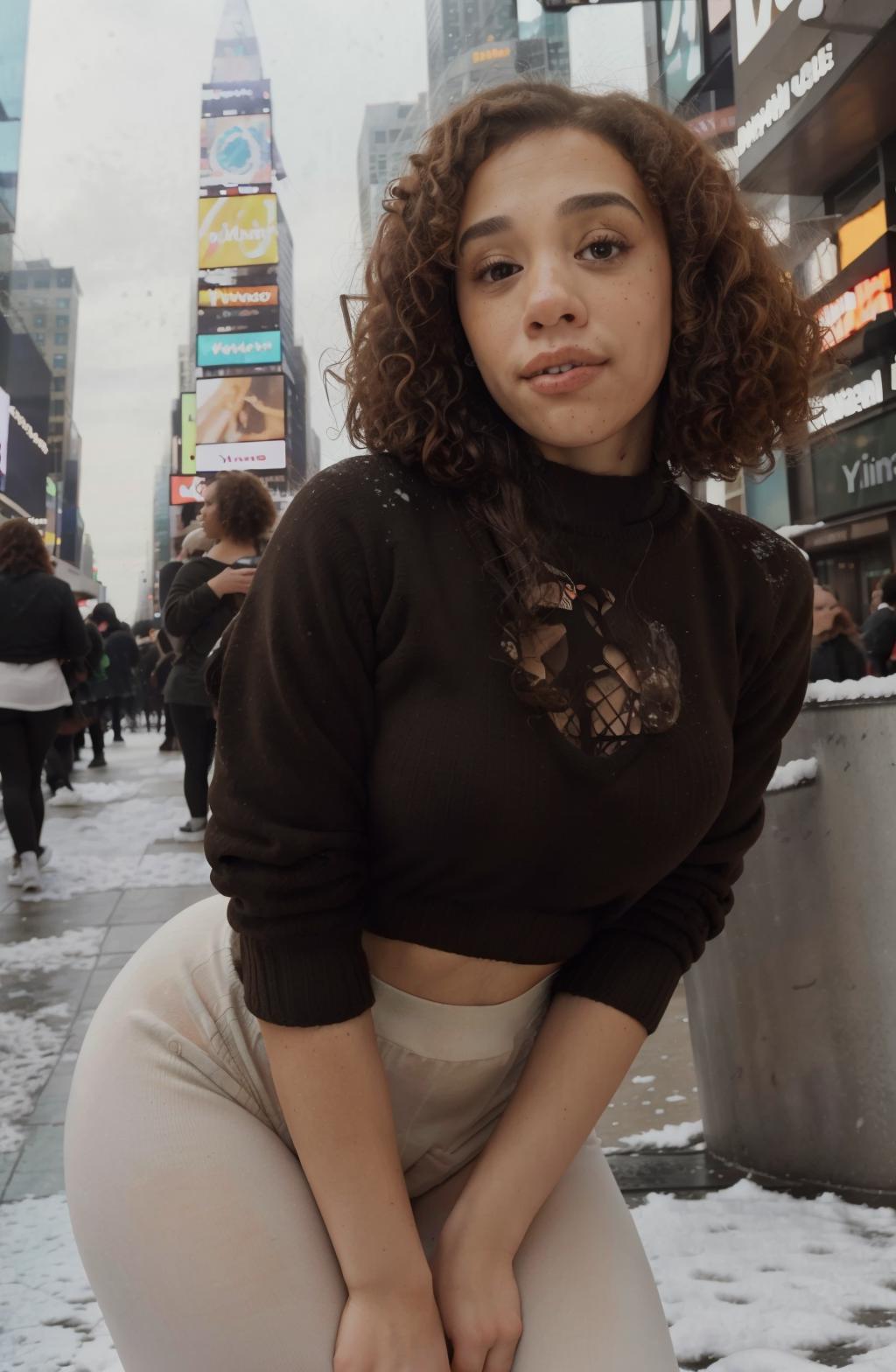 Arafed woman in a black top and white pants posing for a picture - SeaArt AI