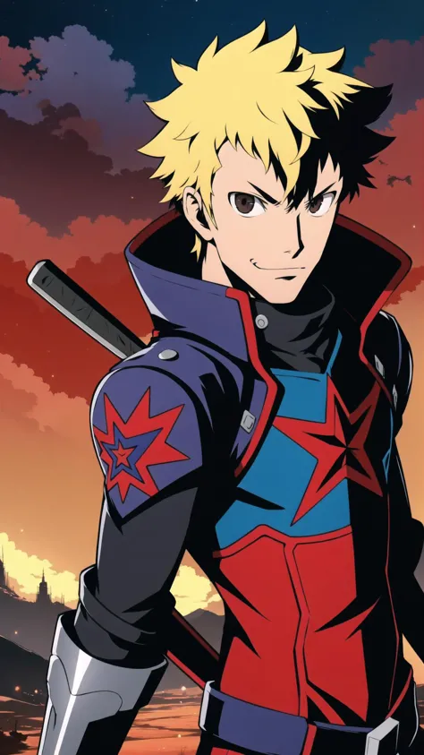 a cartoon image of a man in a red and blue outfit holding a baseball bat