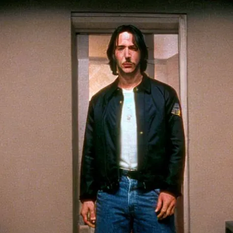 Film stills of Keanu Reeves as Elliott McCabe (wearing jacket), in the 1994 comedy film set in San Diego, (44629342622758), 35mm...