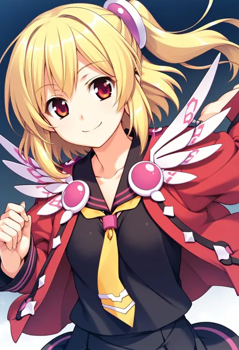 anime girl with blonde hair and a red jacket and tie