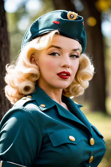 a close up of a woman in a military uniform posing for a picture