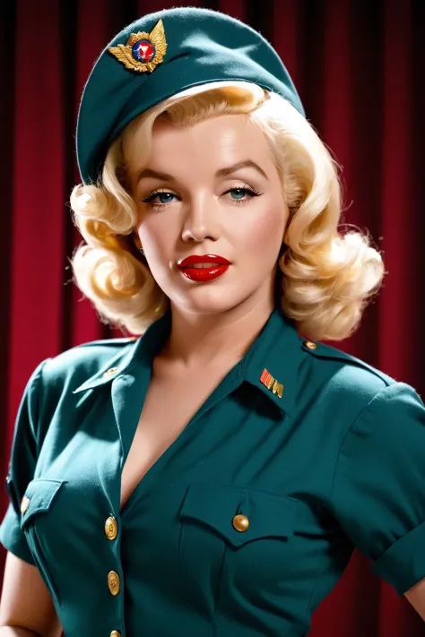 a close up of a woman in a green uniform posing for a picture