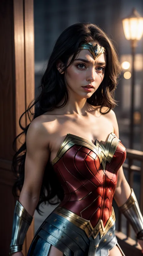 (best quality, masterpiece, colorful, dynamic angle, highest detailed), (photorealistic:1.2), raw photo,(wonder woman), upper bo...