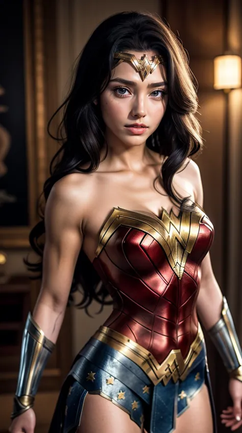 (best quality, masterpiece, colorful, dynamic angle, highest detailed), (photorealistic:1.2), raw photo,(Wonder Woman), upper body photo, fashion photography of cute black long hair girl (Wonder Woman), dressing high detailed Wonder Woman suit (high resolution textures), in dynamic pose, bokeh, (intricate details, hyperdetailed:1.15), detailed, moonlight passing through hair, perfect night, (fantasy background), (official art, extreme detailed, highest detailed), (photorealistic:1.2), raw photo,, HDR+