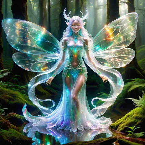 a close up of a fairy with a fairy dress and wings