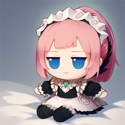 anime girl with pink hair and blue eyes sitting on the ground