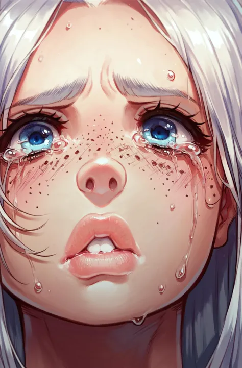 anime girl crying with tears on her face