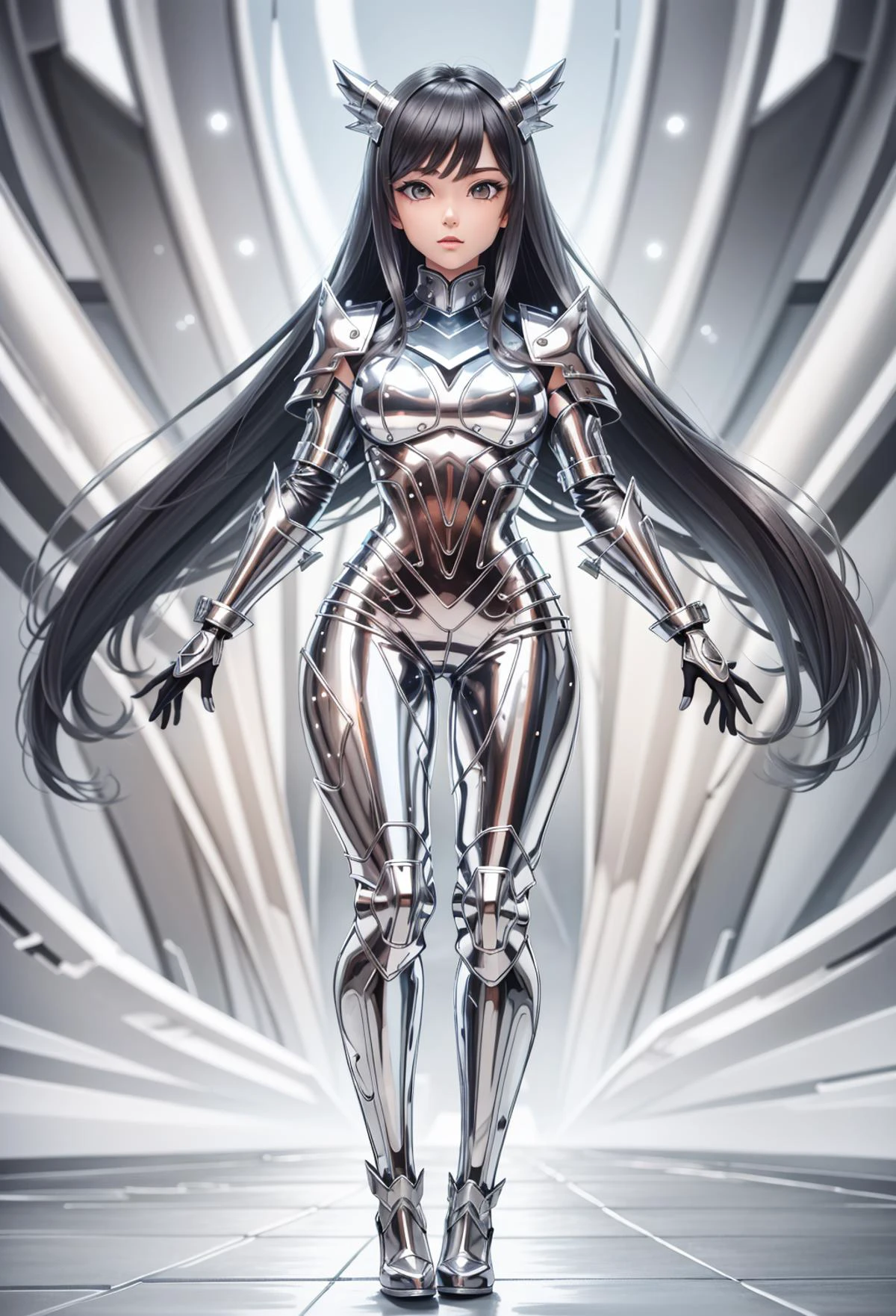 A woman in a futuristic suit standing in front of a futuristic background -  SeaArt AI