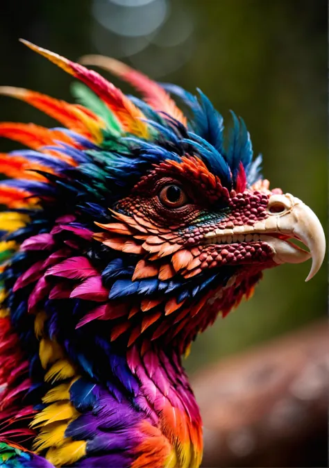 (Highest Quality, 4k, masterpiece, Amazing Details:1.1), a colorful exotic dragon_bird, feathers, film grain, Fujifilm XT3, photography,