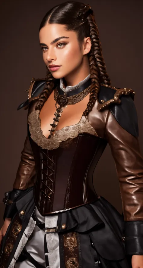 noa kirel, wearing steampunk corset outfit looking gears leather victorian, closeup,
quad braids, raytracing, primordial,
masterpiece, beautiful, young, professional, photo, high quality, highres <lora:noa_kirel_1.0:0.9>