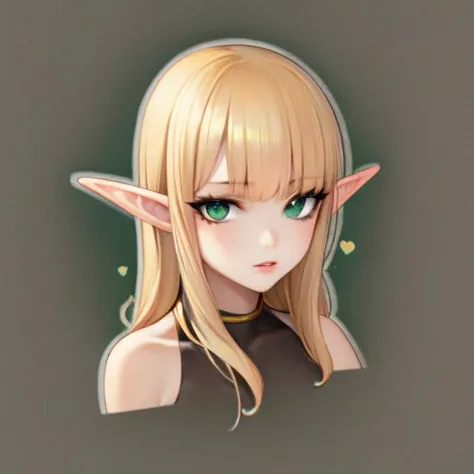 masterpiece, portrait of beautiful elf girl, blonde hair, deep green eyes, dark_background, face to camera, looking at viewer, v...