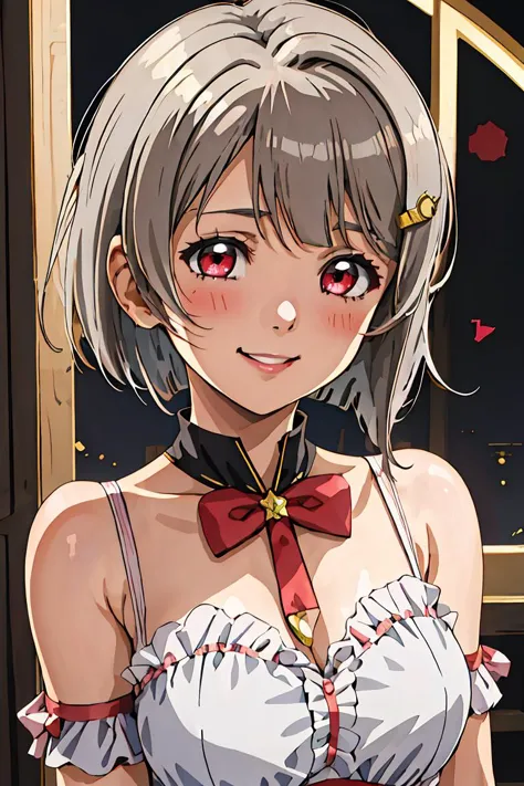 anime girl with white hair and red eyes in a white dress