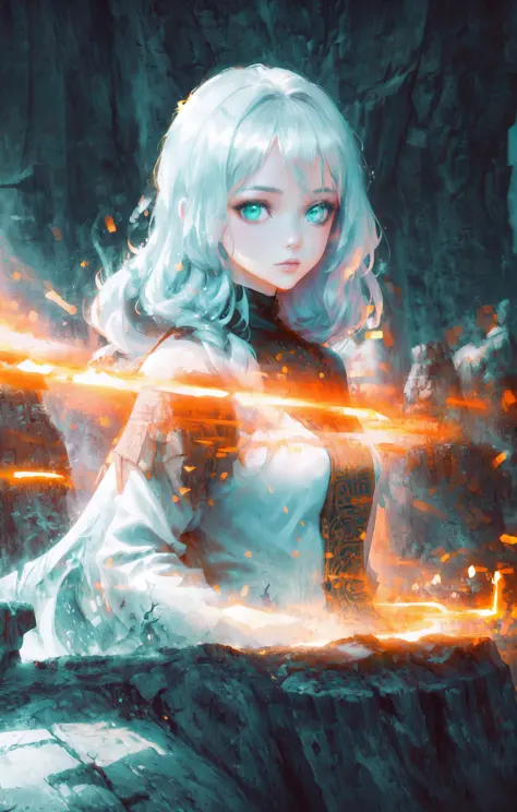 (beautiful young woman pyrokinetic:1.2), (in a dark fantasy ancient village at the winter cold north:1.15), ("emerald green eyes, long white silky loose flowing hair, sharp chin, feminine face":1.17), (dark fantasy art:1.1), (splash art:1.1), (2.5d:1.2), (digital art:1.18), (digital illustration:1.18), (Cinematic Lighting:1.11), (Cowboy Shot:1.13), (masterpiece:1.2), (best quality:1.2), 8k, HDR <lora:bf34ArtsStyleLoraBeta_v10:1>