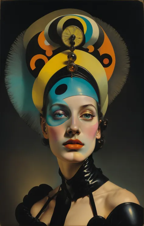 a close up of a woman with a clock on her head