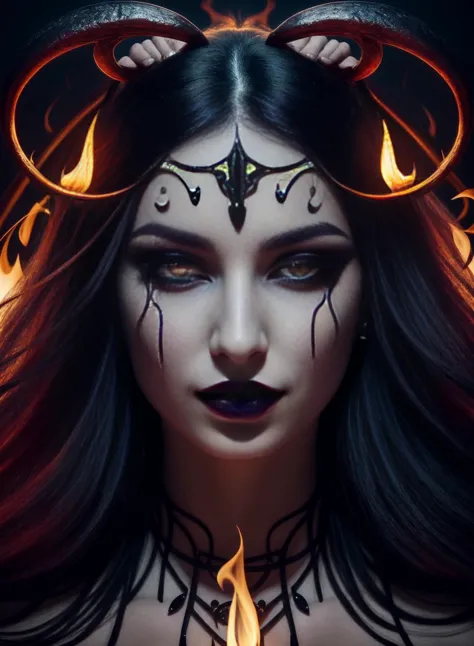 a woman with horns and a demon makeup is shown in this image