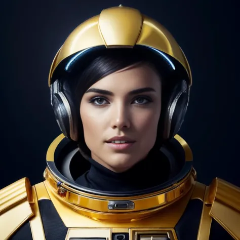 "cyberpunk, cyberspace, portrait of alessandra ambrosio in gold space suit, painted by bobby chiu, painted by igor kieryluk, dig...