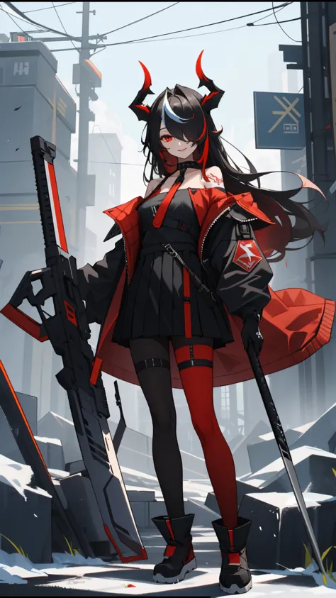 a woman in a red cape and black outfit holding a sword