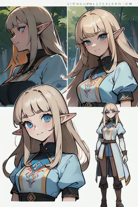 ((reference sheet)), (charactersheet):1.3, (multiple views, full body, upper body, reference sheet):1, BREAK
princess zelda, skyward sword, (1girl), (blue eyes), (pointy ears), elf, longer ears, light brown hair, long hair, blunt bangs, long sidelocks, luscious hair, beautiful face, delicate and detailed anime body, middle breast, perky breasts, small waist, slim, correct anatomy, BREAK
embroidery, BREAK
(masterpiece, best quality), (absurdres:1.2), (ultra detailed, 8K, ultra highres:1.2), (bokeh, sharp focus, depth of field), BREAK
smiling, seductive smile, grin, seductive eyes, cute, consistent,