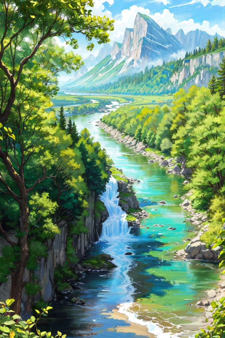 ((chef-d&#39;œuvre, meilleure qualité)),paysage qui s&#39;étend,rivière,montagne,