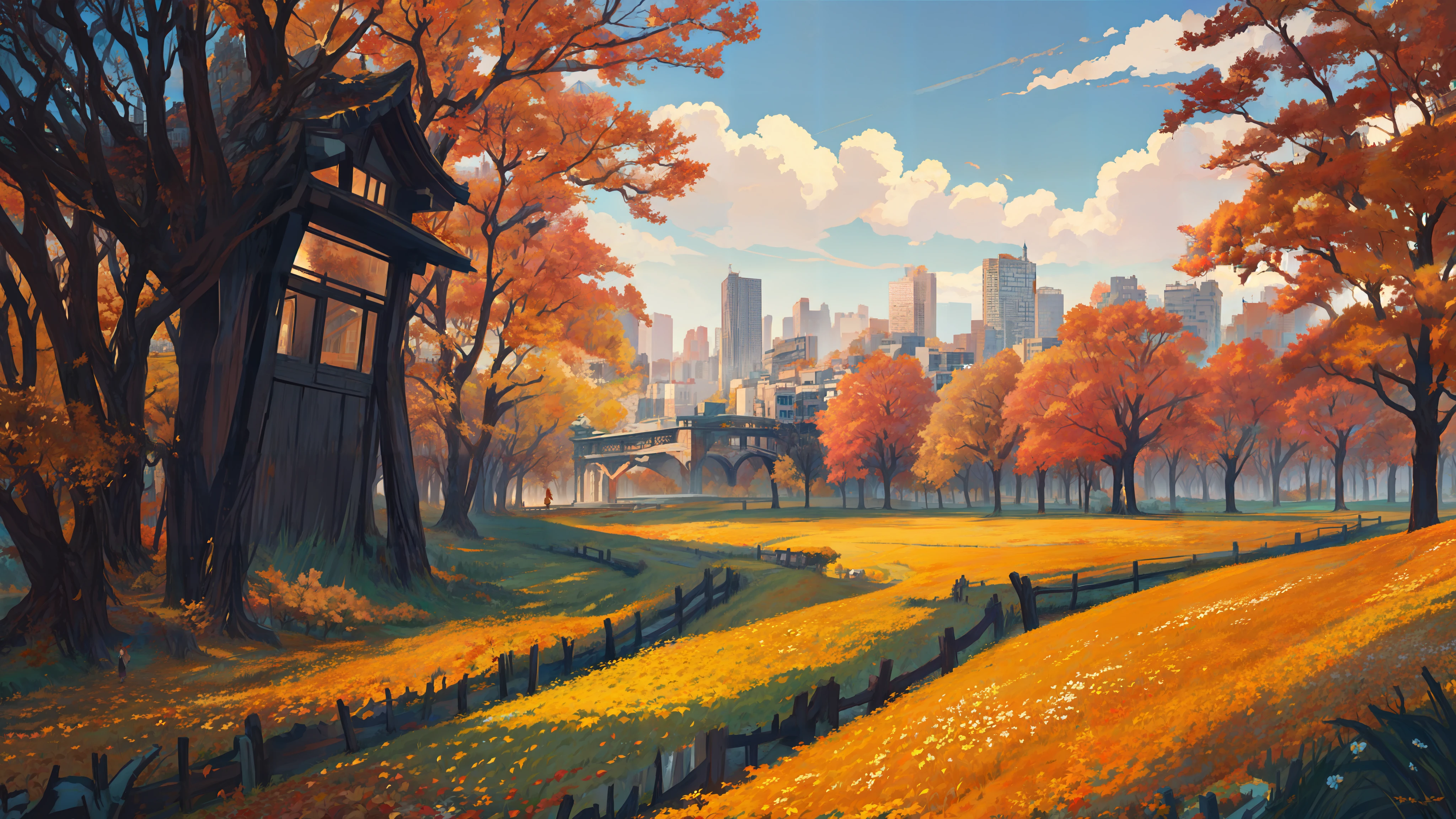 "die ultimative Stadt, traumhaft", Landschaft, wunderschönes Location-Design, frische herbstwiese in shanzhai, Herbstfarbpalette