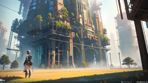 (masterpiece), (best_quality), (ultra-detailed), (illustration), ("the lost Machine, Iridescent":1.2), (masterpiece), (best_quality), (illustration), anime movie background, official art, photogenic location design, a (bountiful, dieselpunk:1.3) Beninese magic forest[, trending on artstation::0.4], absurdres (octane render:1.23), 8k, HD