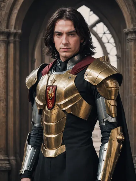 a young severus snape wearing a gryffindor uniform shaped like a futuristic mecha armor, black robe, gryffindor emblem, scifi armor mecha suit,  digital painting, pale skin,highly detailed face, black hair, dark background,warm colors, RAW candid cinema,16mm,color graded portra 400 film,remarkable color,ultra realistic, captured on a (Nikon D850) <lora:harry_potter_v1:1> <lora:aesthetic_anime_v1s:1>