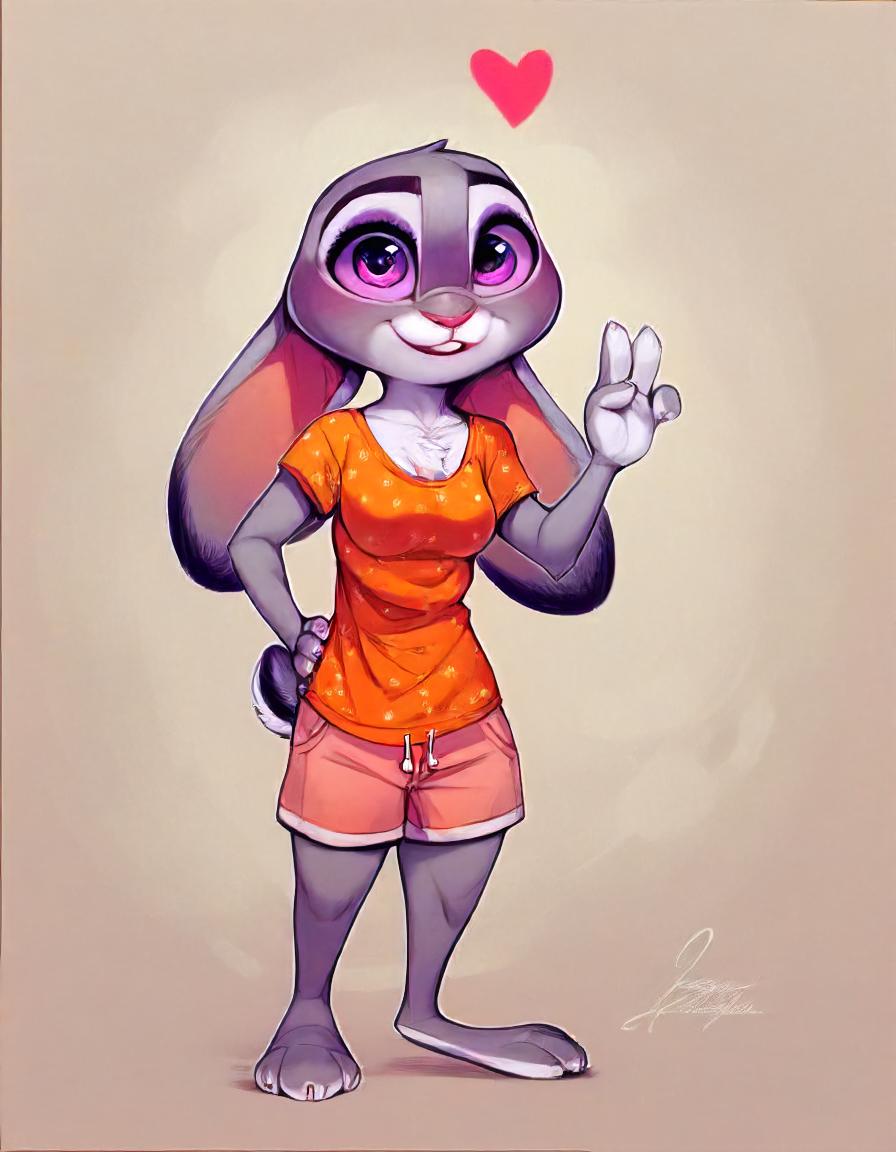 A cartoon bunny with a heart on her head and a shirt - SeaArt AI