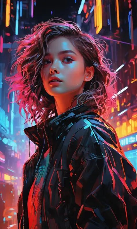 xsgb,<lora:xsgb:1>,Portrait,(1girl:1.5), (Dynamic pose), (Futuristic background), a dynamic and futuristic portrait of a girl in...