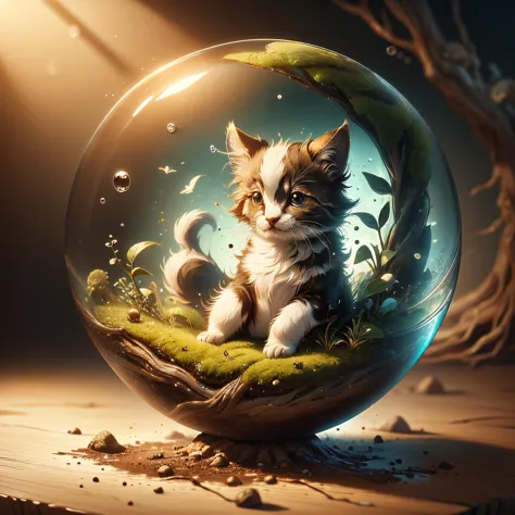 (((award winning photo))) Real:2.0, Fujifilm XT, Photorealistic, (full body:1.2),an absurdly cute little creature sitting in a waterbubble ,Liquify,  ElementEarth