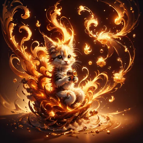 a close up of a cat with a fire swirl around it