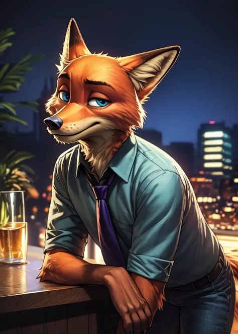 a close up of a person wearing a shirt and tie with a fox head