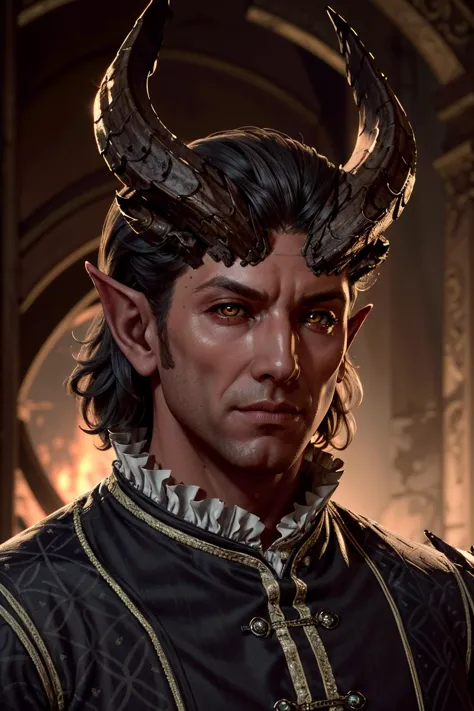 a close up of a man with horns on his head