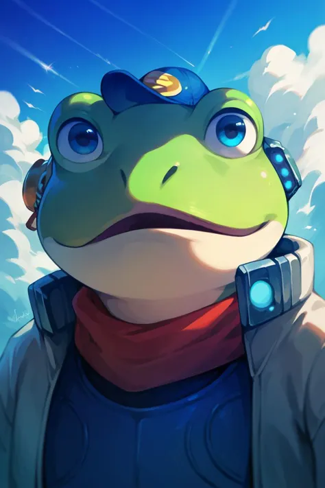 score_9, score_8_up, score_7_up, <lora:Slippy_Toad:1> slippy toad, in spaceship, face shot, face portrait, looking at viewer, front view, source_anime